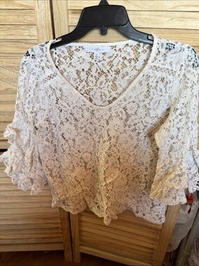 Fever Crochet Lace V-Neck Blouse Large